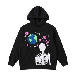 New Hip Hop Hoodie Women Sweatshirt Streetwear Earth Skeleton Print Punk Gothic Hooded Autumn Harajuku Loose Pullover Black Ins