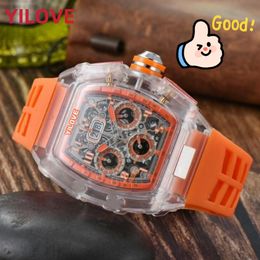 Men's Quartz Multifunctional Watch 43mm Rubber Commercial Big Clock Watches With Good Quality And Complete Performance, Is The Choice Of Trendy Men