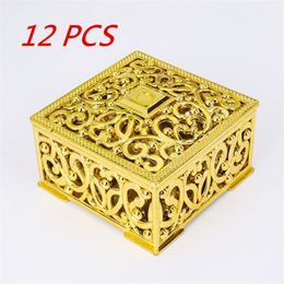 12pcs PS Plastic Hollow Candy Box Gold Favour Silver Mini Square Gift boxes For FestivalPartyWedding Little Box 6632cm New T200229