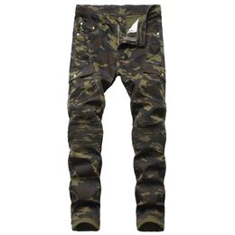 Jeans Men Biker Stretched Camouflage Jeans Streetwear with Pleated Joggers Slim Jean Men's Scratched Pants Pantalones Hombre 201128