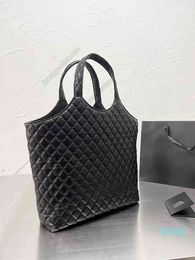 quilted textured black leather tote shopping bag size 33x37cm
