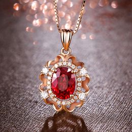 Women fashion Jewellery Full diamond red zircon inlay pendant sweet Necklace European and American style Vintage Rose Gold Chain bone chain girls wedding party gift