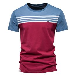 AIOPESON Striped Patchwork T Shirts for Men Summer Short Sleeve 100% Cotton Mens T-shirts Tops Tees Fashion Casual Men Clothing 220509
