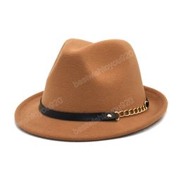 Vintage Men Feminino Hats Wool Felt Fedora Hats with Belt Winter Warm Trilby Cap Curl Brim Top Jazz Hat