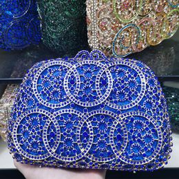 Evening Bags XIYUAN Silver Metal Blue Rhinestone Circle Shape Bag Crystal Clutch Party Prom Diamond Clutches Gemstone Wedding Purses