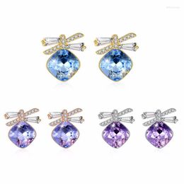 Stud Crystals From Women Earrings Luxury Blue Butterfly S925 Sterling Silver Fine Jewellery Austrian RhinestoneStudStud Mill22
