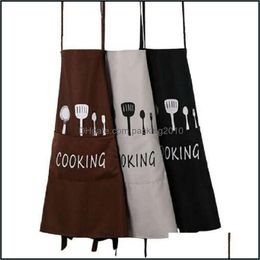 Aprons Home Textiles Garden Kitchen Cooking Apron With Pockets Waterproof Creative Barbecue Baking Bib For Women Men Chef Drop Delivery 20