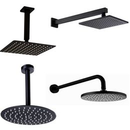 Black Round and Square Rain Shower Head Ultrathin 2 mm 8 10 12 16 Inch Choice Bathroom Wall & Ceiling Mounted Shower Arm 200925