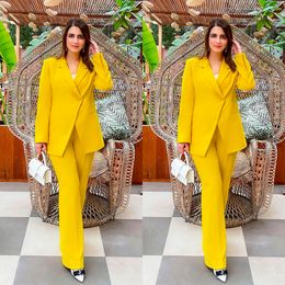 Summer Fashion Yellow Women Blazer Suits Power Leisure Loose Evening Party Robe Outfit Wedding Wear 2 Pieces
