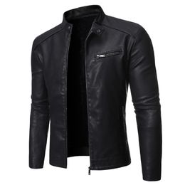 NEGIZBER Plus Velvet PU Men Leather Jacket Casual Solid Col 220816