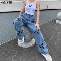 High Waist Pants Loose Jeans Vintage Streetwear Full-Length Harajuku Straight Trouser Demin Y2k 210510