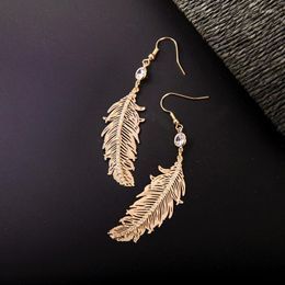 Color Long Zircon Shiny Crystal Feather Pendant Dangle Drop Earrings Women Fashion Jewelry Gift Acccessories & Chandelier