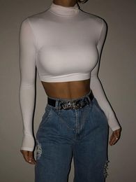 Basic Sheath Women Solid Turtleneck Tshirt Autumn Stretch Casual Undershirt Female All match Street Activity Crop Tops 220714