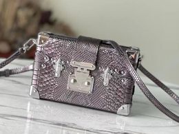 Realfine 5A N44199 Petite Malle Bags 20cm Python Serpentine Leather Shoulder Handbags with Dust bag