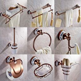 Bath Accessory Set Rose Gold Copper & Porcelain Base Bathroom Hardware Towel Shelf Bar Paper Holder Cloth Hook Accessories Kxz032Bath