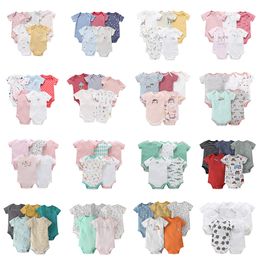 2022 Yaz 5 adet / grup Set Yenidoğan Pamuk 6-24 M Bebek Giysileri Kız Şort Erkek Bodysuits Kızlar Tulum Çocuk Giyim Seti