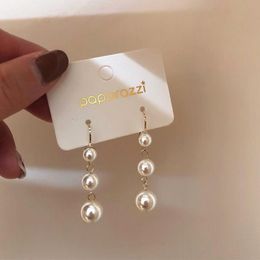 Dangle & Chandelier Trend Simulated Pearl Women's Long Earrings White Round Wedding Pendant Korean Fashion Jewellery EarringsDangle