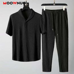 Summer Men s Casual Sets T Shirts Pants Sportswear Jogger Male Fashion Tracksuits Sweatshirt Hombre Fit MOOWNUC 220708