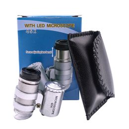 Adjustable portable 45x mini microscope with 2 LED Mini magnifier Microscope DH8899