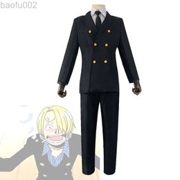 Anime Costumes One Piece Come Vinsmoke Sanji Cosplay Uniform Chef Black Man And Woman Anime Clothes L220802