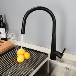 Kitchen Faucets Top Quality Brass Sink Faucet Spring Pull Out High Pressure Cold Water Tap All Copper 1 Hole 2 Handle,Black