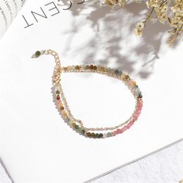 Beaded Strands Brazilian Natural Crystal Tourmaline Small Stone Simple Bracelet Friendship Bead Strand Gift Jewellery Inte22