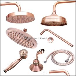 Bathroom Shower Heads Faucets Showers Accs Home Garden Antique Red Copper 8Inch Round Rainfall Arm Water Saving Hand Held Head Spray 1.5