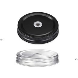 70mm Stainless Steel Mason Jar Lids With Straw Holes Drinking Jar cover Drink Bottle Caps For Birthday Party Wedding by sea BBB14723