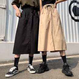 Women's Pants & Capris Harajuku Wide Leg Skirts Capri Women High Waist Trousers Streetwear 2022 Summer Korean Cargo Pantalones Mujer