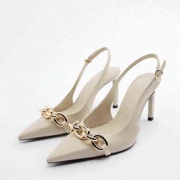 2022 Metallic Slingback High Heeled Shoes Women Sexy V-cut Vamp Party Pump Woman Fashion Long Pointed Toe Heels Black Sandals G220527