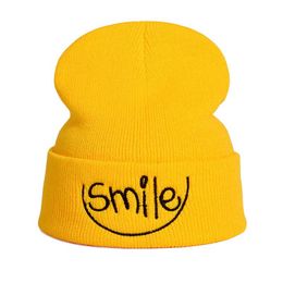 Berets Embroidery Fashion Hats Ladies Autumn And Winter Knitted Pullover Couples No Eaves Smile Letters Warm HatsBerets