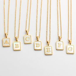 az alphabet square initial necklaces natural shell letter necklaces for women fashion minimalist stainless steel Jewellery