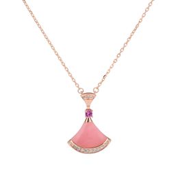 Small skirt fan shaped imitation sier necklace women's clavicle chain Diamond 925 Silver 18K Rose Gold Plate gift