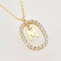 925 Sterling Silver Gold Clear Zircon CZ Alphabet 26 Letter A-Z Pendant Long Chain Necklace Women Initial Choker Jewellery 0615