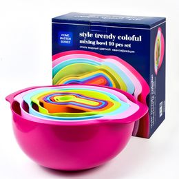 Household Measuring Cup Set Ten-piece Kitchen Washing Basket Outdoor Rainbow Plastic Drain Basket Baking Tools