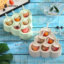 WORTHBUY 6 Grids Ice Cream Mould Wheat Straw Popsicle Mould Form For Ice Cream Maker Fruit Ice Cube Mould Kitchen Accessories T200703