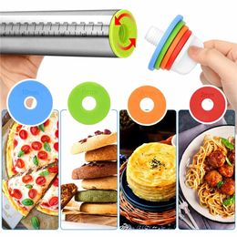 Adjustable Rolling Pin Dough Mat Roller Stainless Steel Fondant Paste Cake Tool 4 Removable Ring For Pizza