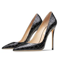 Famous brand Real Leather Pattern Black 2022 New Women's Pointed Toe High-Heeled Thin Heel Pumps Elegant Sexy Wedding Shoes 8 Designer Classic luxury