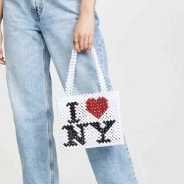 Evening bag Ins Fashion White Handmade Beaded Bag I Love New York Brief Bulk For Woman Shoulder Messenger 20220607