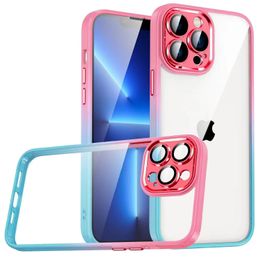 Transparent Phone Cases Colorful Gradient Frame With Lens Protection Bumper For iphone 13 12 11 Pro Max XR Xs Luxury Clear Back Cover Shockproof Anti Fall