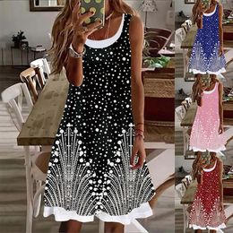 Summer Elegant Women s Floral Theme Printed Painting Round Neck Casual Fational Dress Knee Length Oversized 220713