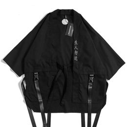 Men's Jackets Harajuku Open Stitch Kimono Men Hip Hop Thin Coat Ribbon Streetwear Male 2022 Fashion Autumn Mens Loose JacketMen's