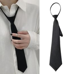 Korean Lazy Tie Necks Mens Women Skinny 8cm Zipper Neckties Black Solid Colour Slim Narrow Entertainment Party