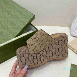Embroidered Canvas Wedges Sandals Designer Printing Letter Summer Platform Sliders Luxury Slides Slippers Shoes W66