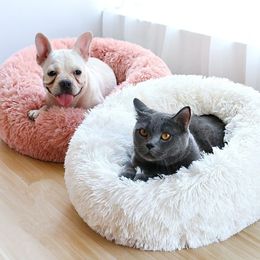 GLORIOUS KEK Winter Dog Bed Soft Warm Luxury Donut for Small Medium s Cat Pet Sofa Washable Round Puppy House Mat Y200330