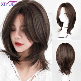 isee wigs UK - Xiyue Center Pony Straight Short Hair Wigs Straight Bob Wigs Isee Hair Malaysian Hair Wigs Natural Color J220606