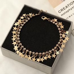 Charm Bracelets Gold Simple Crystals Chain Pendant Stars Charming Anklets For Women Beach Foot Jewellery Leg Ankle AccessoryCharm