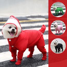 Dog Apparel Waterproof Clothes Small Raincoat With Rain Shoes Boots Overalls Jumpsuit Pet Cat Puppy Coat Transparent HoodDog