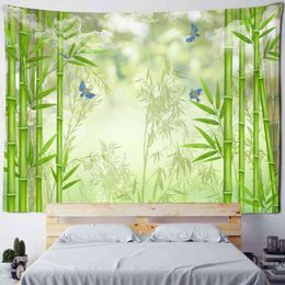 Tapestry Bamboo Forest Bird Landscape Painting Carpet Wall Hanging Psychedelic