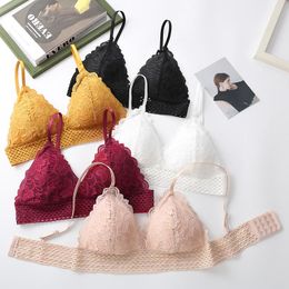 Bustiers & Corsets Women Bralette Brassieres French Style Lace Bra Girls Triangle Cup Lingerie Deep V Wireless Underwear Soft Thin Seamless